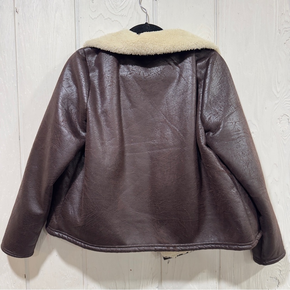 Ralph Lauren Dark Brown Faux Shearling Jacket with Cream Collar - Picture 5 of 8